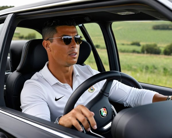 Stylish Individual in Luxury Car with Scenic Backdrop