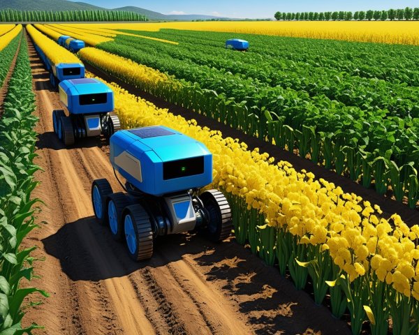 Futuristic Agricultural Landscape with Robotic Vehicles