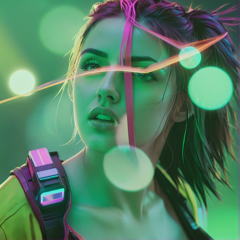 Futuristic portrait of a young woman with colored lighting