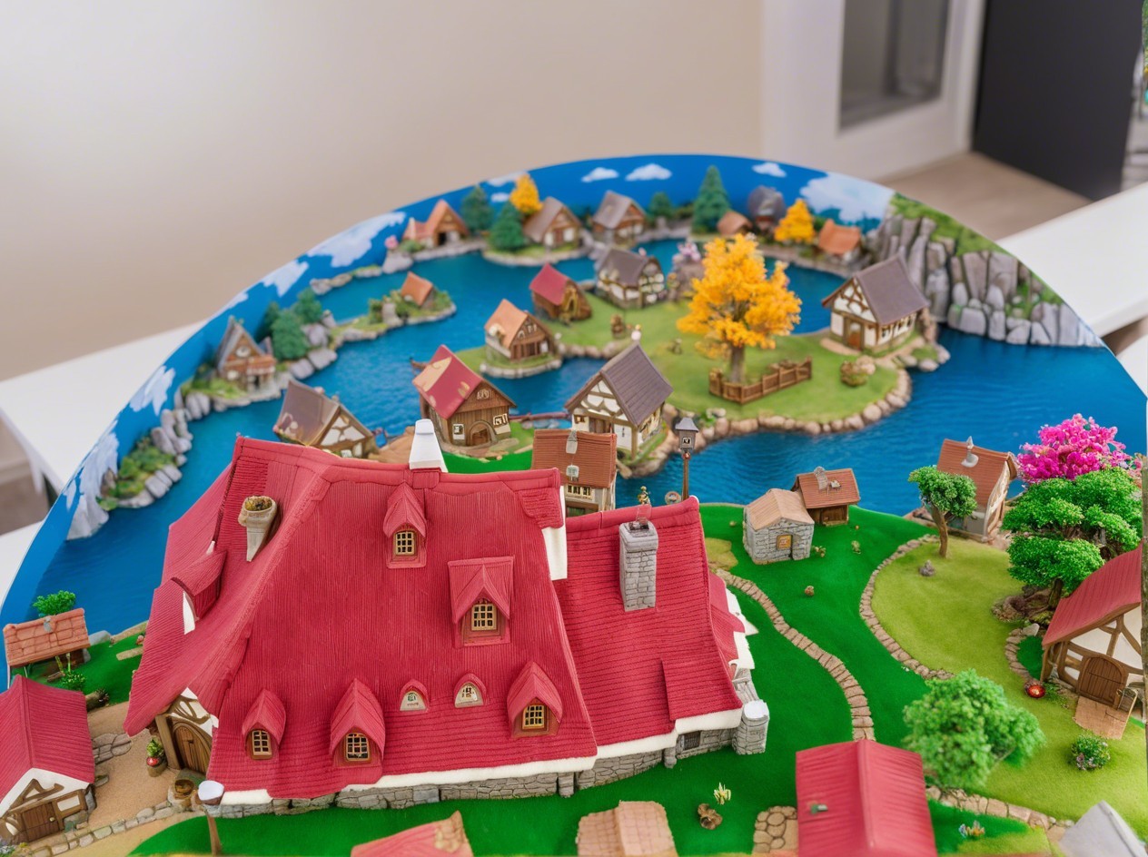 Miniature Landscape with Colorful Village and River