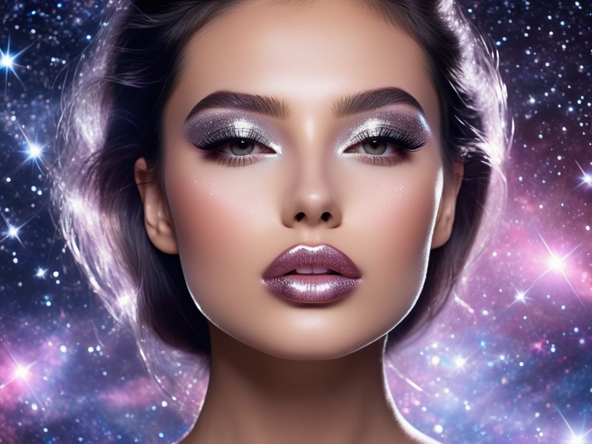 Close-Up of a Woman with Cosmic-Themed Makeup