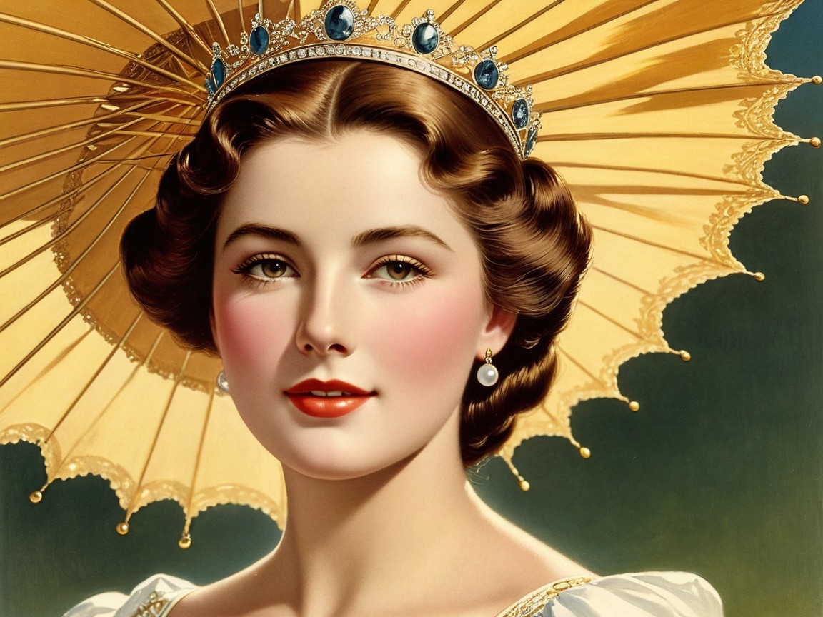 Young Woman with Yellow Parasol and Elegant Features