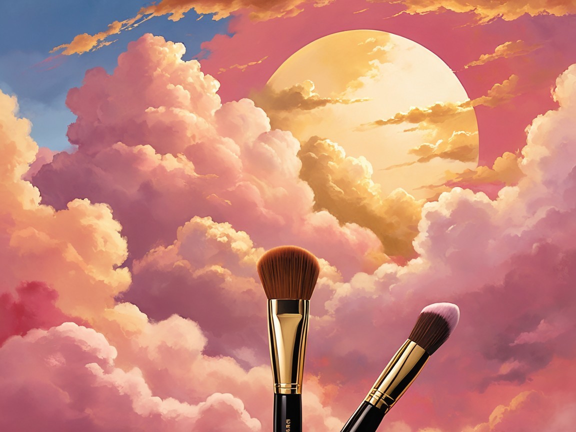 Dreamy Sky with Luxurious Makeup Brushes in Foreground