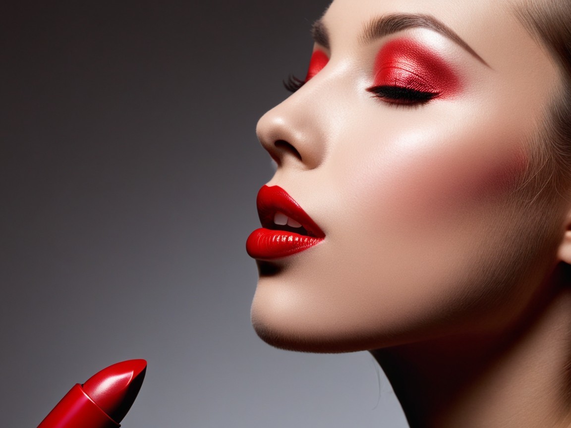 Close-Up of Woman's Profile with Red Makeup Details