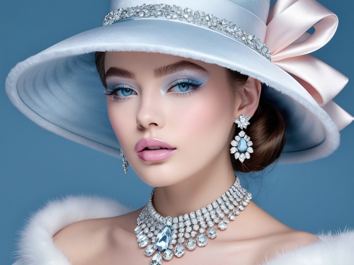Glamorous Beauty Portrait with Elegant Jewelry and Hat
