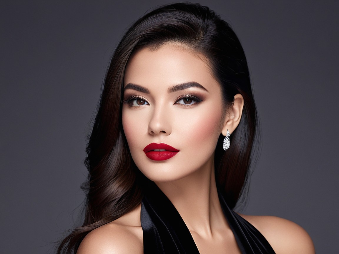Elegant Model with Flawless Skin and Dark Hair