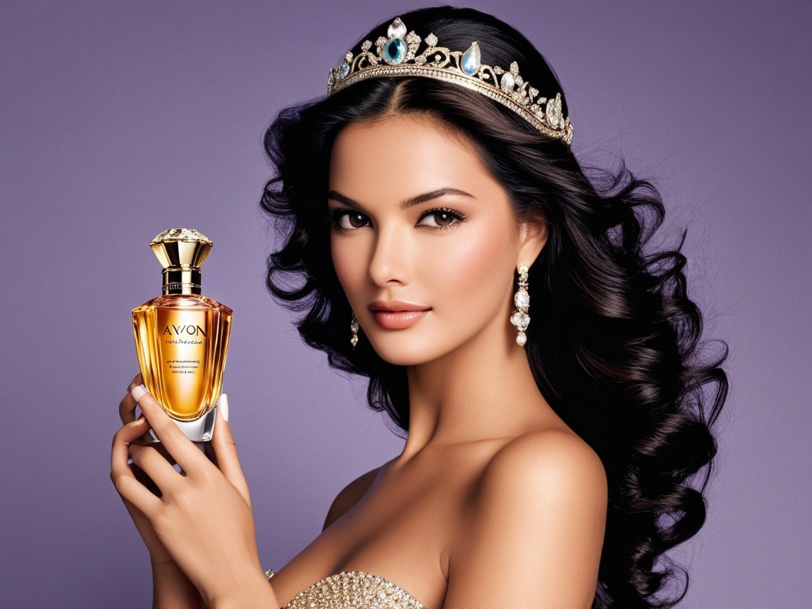 Elegant perfume bottle displayed by a glamorous model