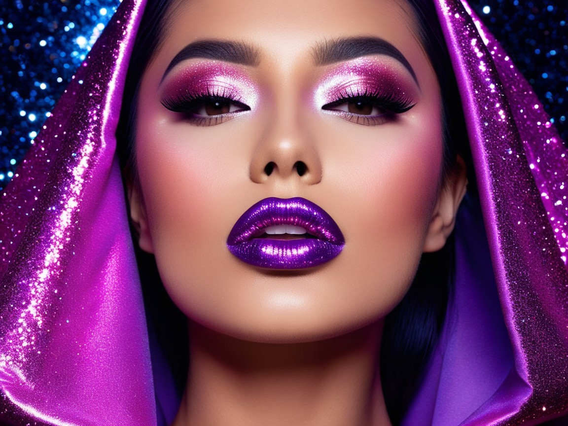 Beauty portrait with radiant skin and bold makeup