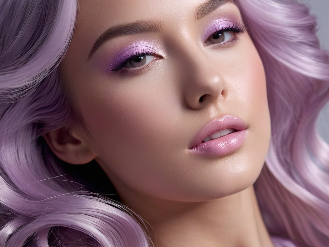Close-Up Portrait of a Young Woman with Lavender Hair