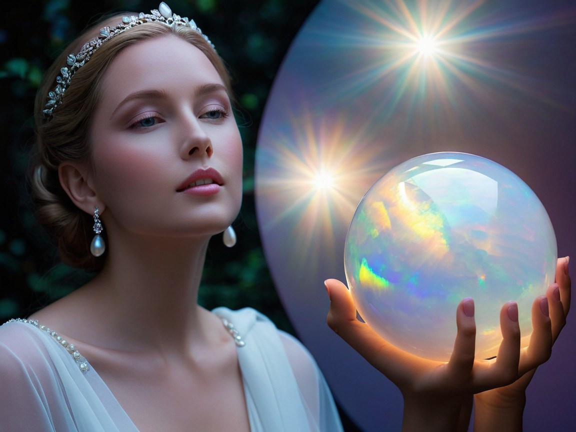 Serene Woman with Crystal Ball in Mystical Lighting