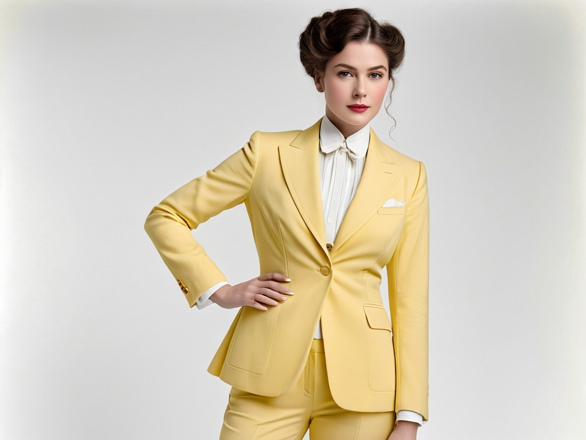 Confident Individual in Tailored Yellow Suit and Curls
