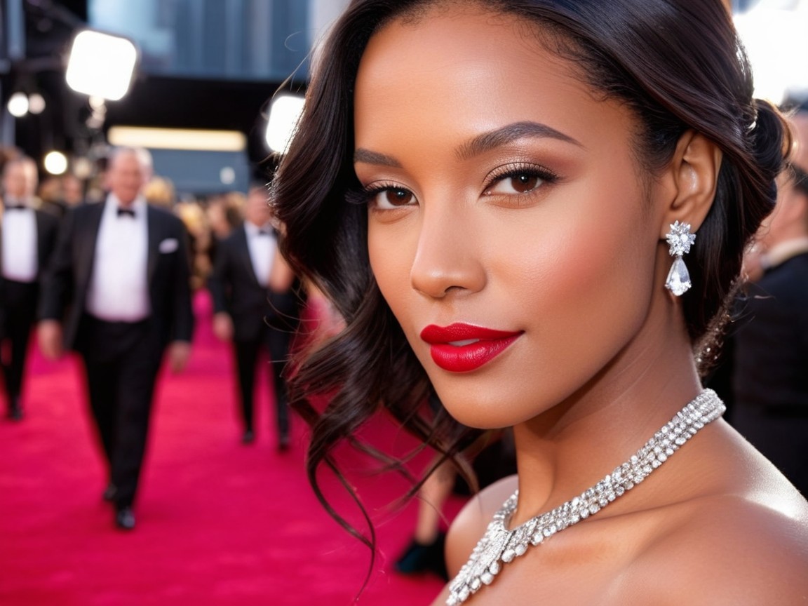 Elegant Woman on Red Carpet with Glamorous Attire