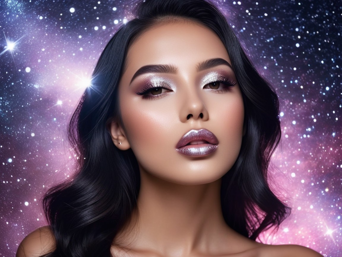 Portrait of a Young Woman in Cosmic Setting