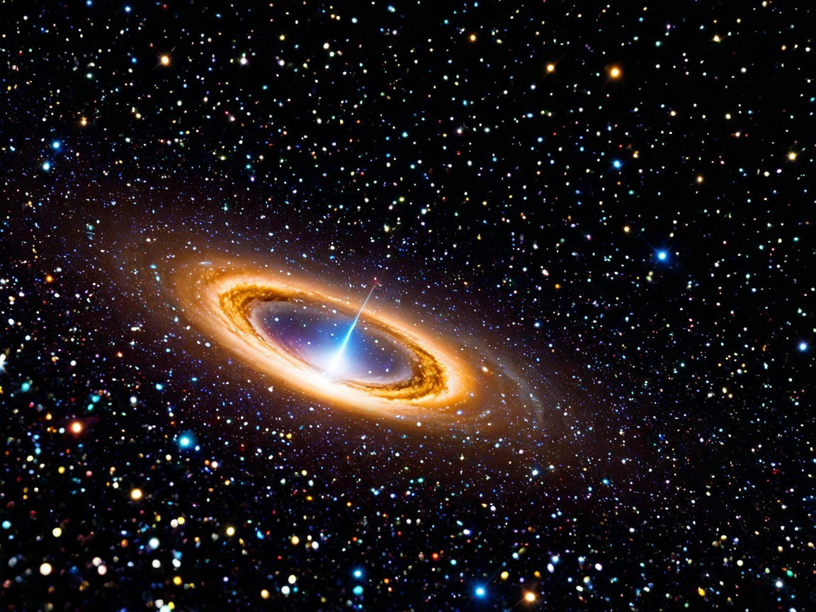 Vibrant Galaxy with Golden Rings and Blue Core