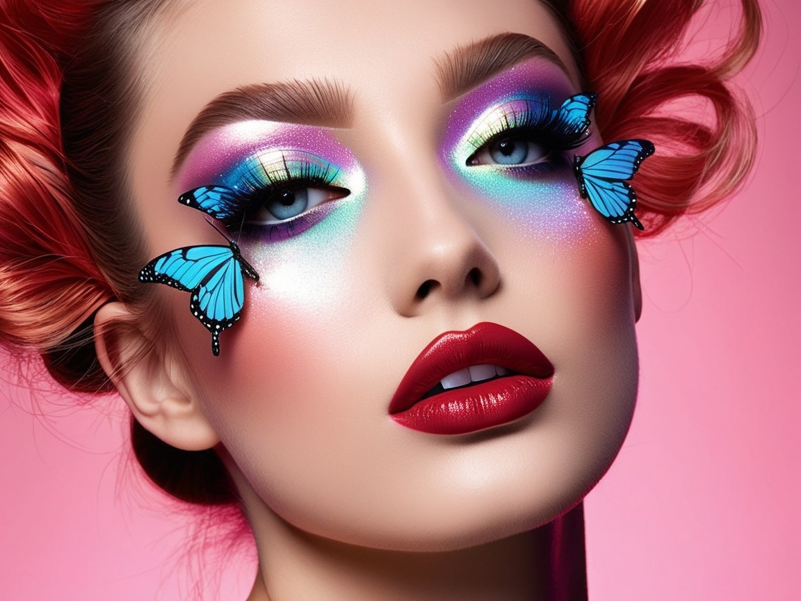 Vibrant Beauty Portrait with Colorful Makeup and Motifs
