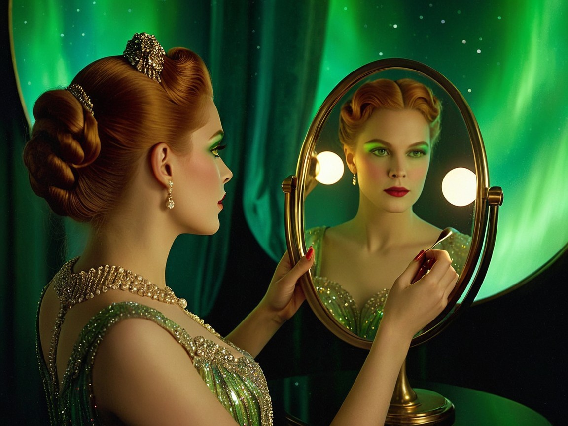 Glamorous Woman at Vanity in Vintage Hollywood Style