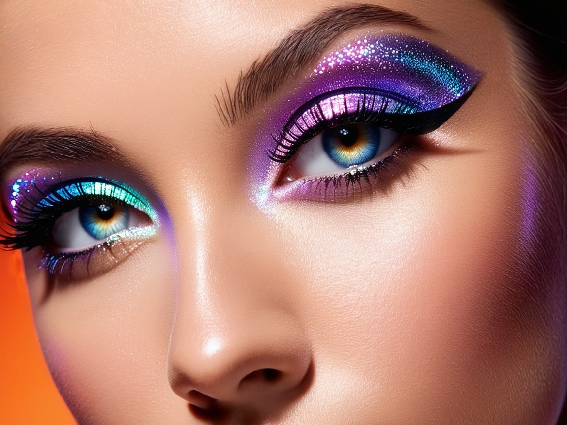 Vibrant Close-Up of Dramatic Makeup with Glitter