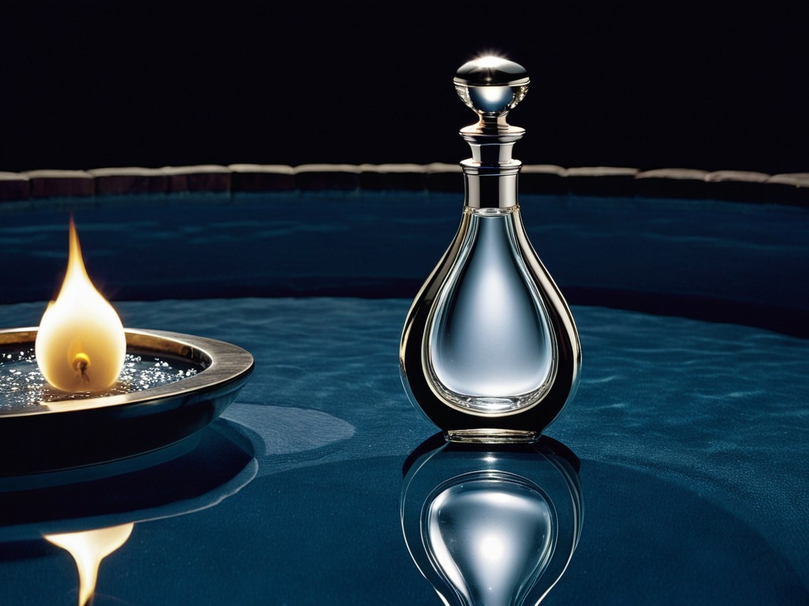 Elegant Glass Perfume Bottle on Reflective Surface