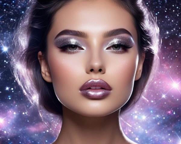 Close-Up of a Woman with Cosmic-Themed Makeup