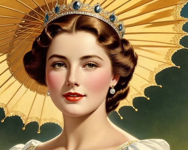 Young Woman with Yellow Parasol and Elegant Features