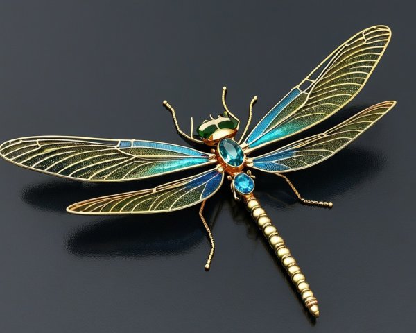 Intricate Gold Dragonfly Brooch with Gemstone Details