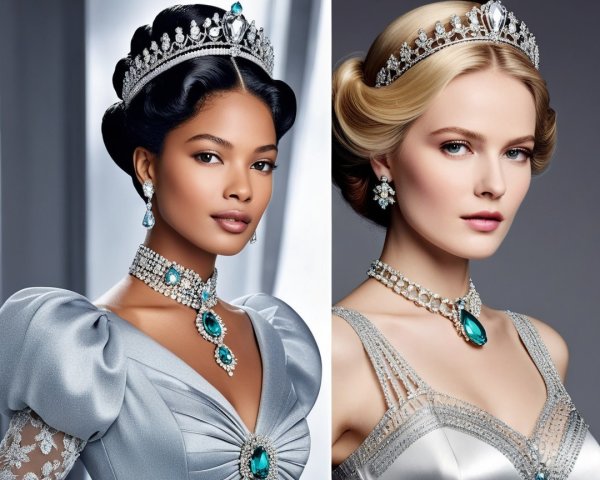 Elegantly Styled Women in Exquisite Tiaras and Jewelry