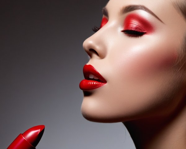 Close-Up of Woman's Profile with Red Makeup Details
