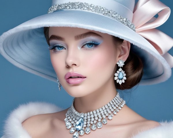 Glamorous Beauty Portrait with Elegant Jewelry and Hat