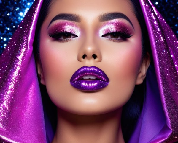 Beauty portrait with radiant skin and bold makeup