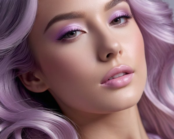 Close-Up Portrait of a Young Woman with Lavender Hair