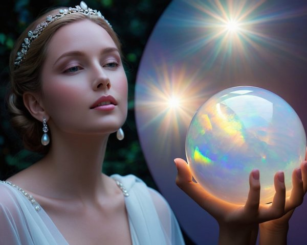 Serene Woman with Crystal Ball in Mystical Lighting
