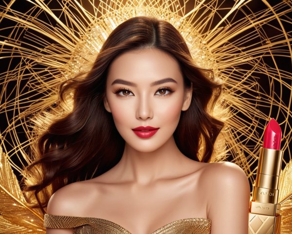 Portrait of a woman with wavy hair and bold makeup