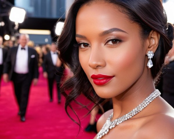 Elegant Woman on Red Carpet with Glamorous Attire