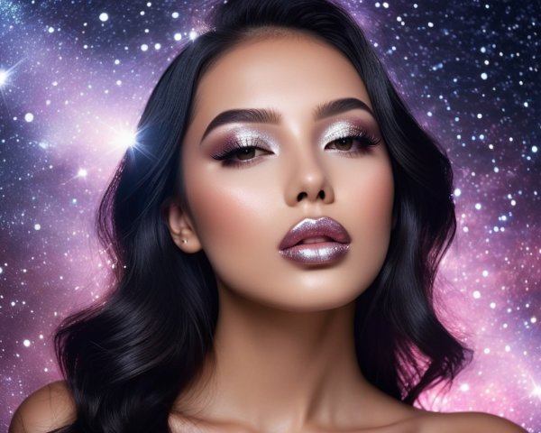 Portrait of a Young Woman in Cosmic Setting