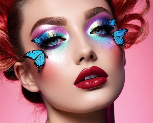 Vibrant Beauty Portrait with Colorful Makeup and Motifs