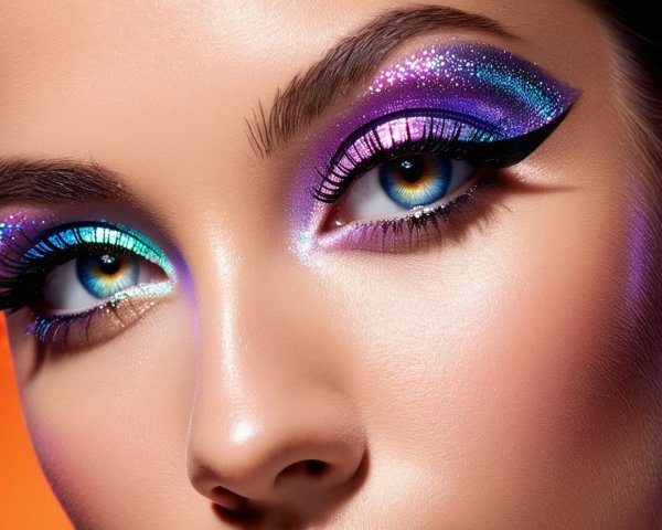 Vibrant Close-Up of Dramatic Makeup with Glitter