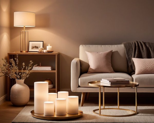 Cozy Living Room with Beige Sofa and Elegant Decor