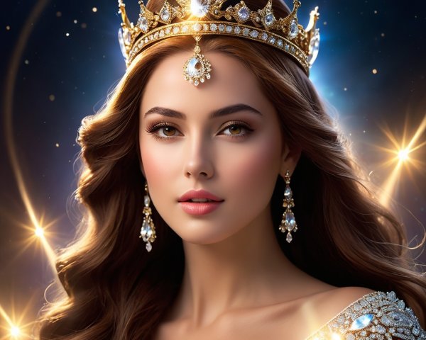 Portrait of a Young Woman with Crown and Earrings