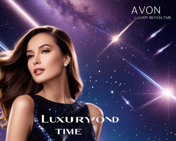 Glamorous Woman in Shiny Dress Against Cosmic Background
