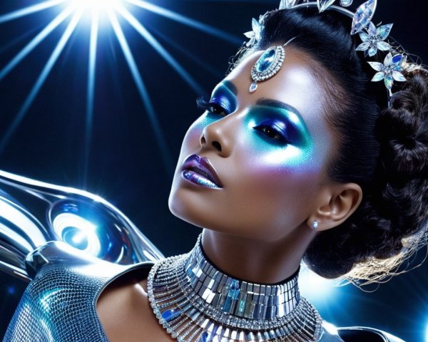 Portrait of a Woman with Blue Makeup and Tiara