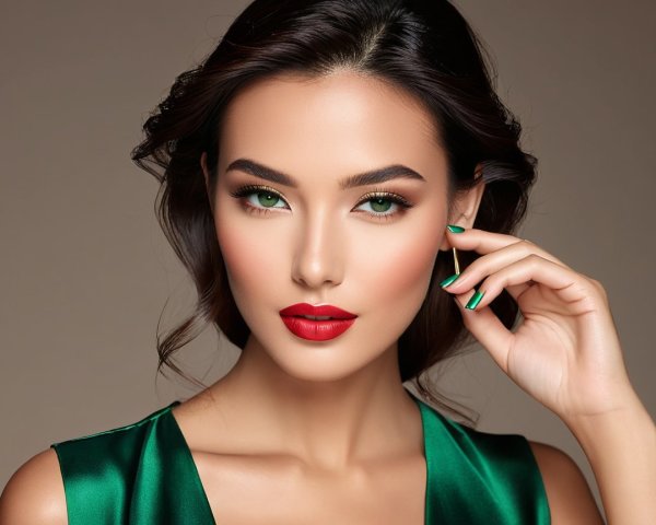 Striking Woman with Flawless Makeup and Green Accents
