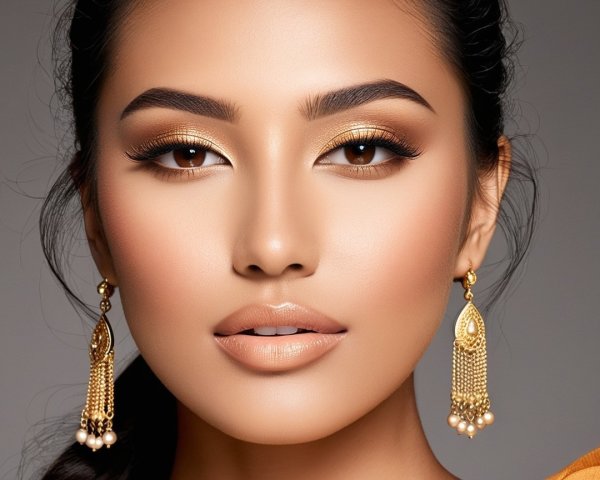 Portrait of a Woman with Bold Makeup and Gold Accents