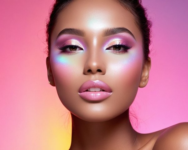 Beauty Portrait with Radiant Skin and Artistic Makeup