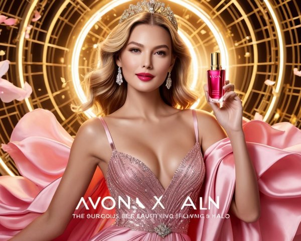 Model in Pink Gown with Tiara and Serum Bottle