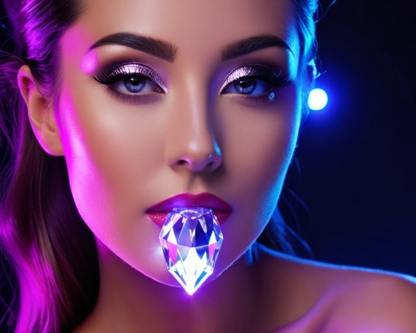 Close-up Portrait of a Woman with Bold Makeup and Diamond