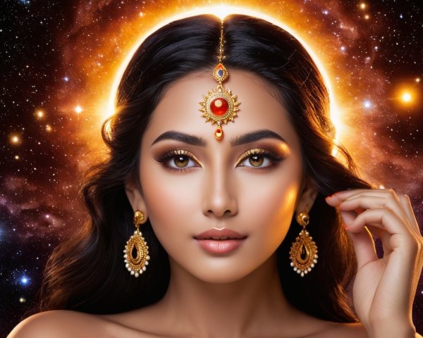 Portrait of a Woman Against a Cosmic Backdrop