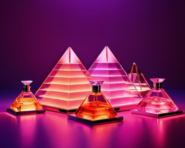 Vibrant Pyramid-Shaped Perfume Bottle Arrangement