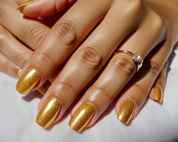 Close-up of Gold Nail Polish and Elegant Jewelry