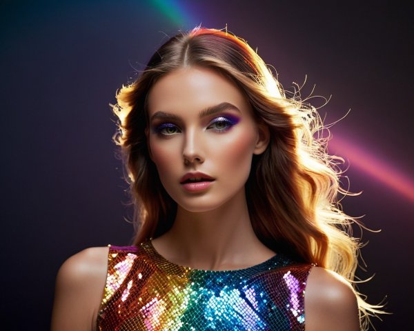 Portrait of a Young Woman with Radiant Hair and Makeup