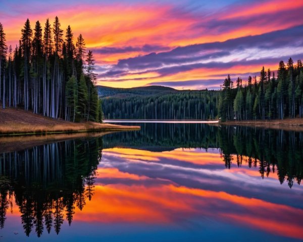 Tranquil Lake at Sunset with Vibrant Sky Colors